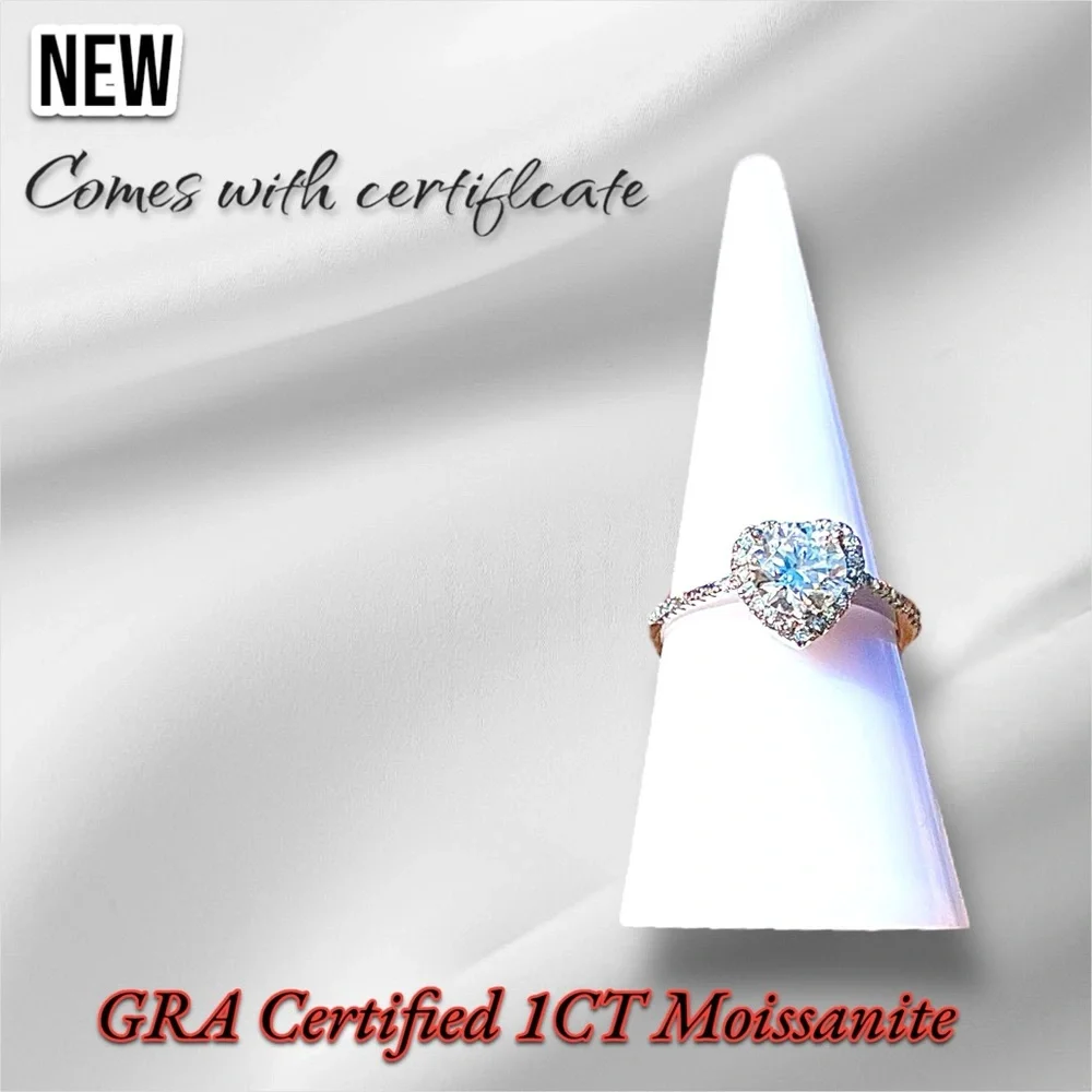 New Sterling Silver S925 GRA Certified 1CT Moissanite Adjustable Ring VVS1 - Picture 7 of 17